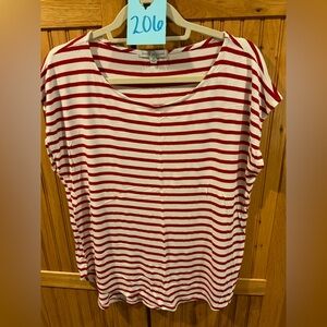 Green Envelope Red and White Striped Short Sleeve Top